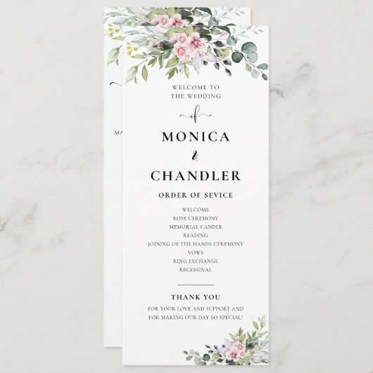 Groen Roze Roze Bruiloft Programma Programmakaart (Voorkant / Achterkant)