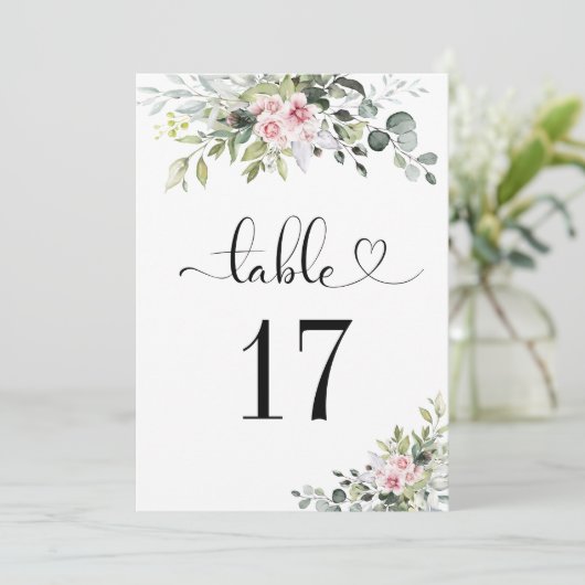 Groen Roze Roze Bruiloft Tafelnummers (Staand voorkant)