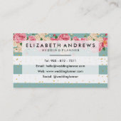  groen roze rozen gouden confetti strepen visitekaartje (Achterkant)