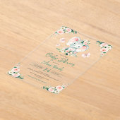 Groen Roze Schattige Bloemen Olifant Lijst Baby sh Acryl Uitnodigingen (Laagn)