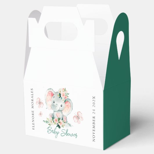 Groen Roze Schattige Bloemen Olifant Lijst Baby sh Bedankdoosjes (Geopend)