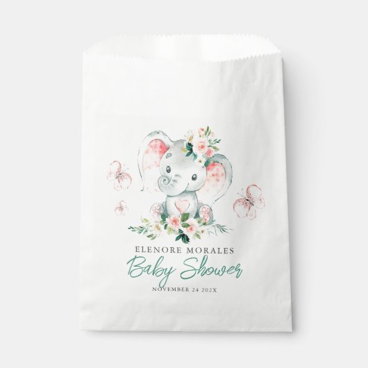 Groen Roze Schattige Bloemen Olifant Lijst Baby sh Bedankzakje (Voorkant)