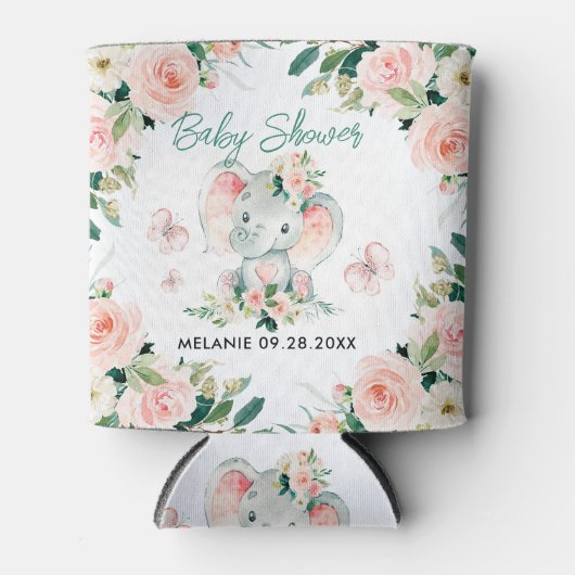 Groen Roze Schattige Bloemen Olifant Lijst Baby sh Blikjeskoeler (Voorkant)