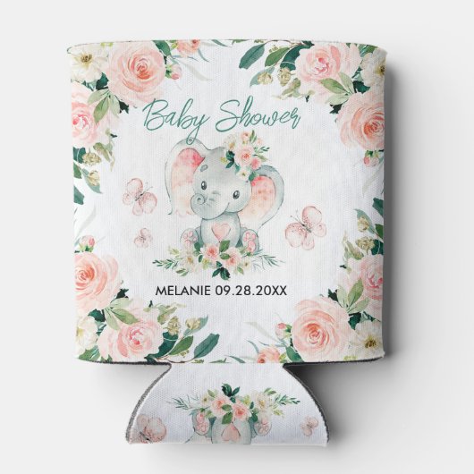 Groen Roze Schattige Bloemen Olifant Lijst Baby sh Blikjeskoeler (Achterkant)