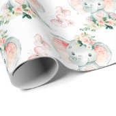 Groen Roze Schattige Bloemen Olifant Lijst Baby sh Cadeaupapier (Rol Hoek)