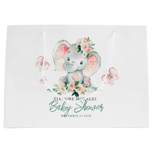 Groen Roze Schattige Bloemen Olifant Lijst Baby sh Groot Cadeauzakje (Voorkant)