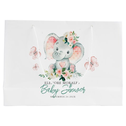 Groen Roze Schattige Bloemen Olifant Lijst Baby sh Groot Cadeauzakje (Achterkant)