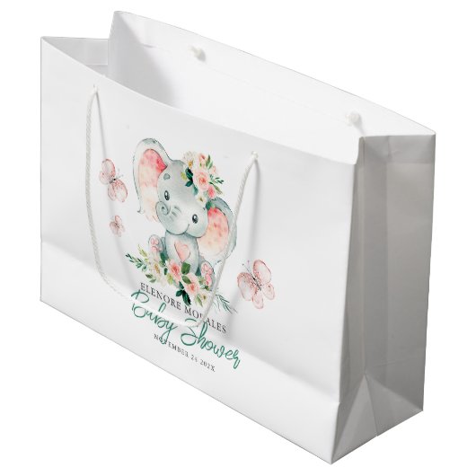 Groen Roze Schattige Bloemen Olifant Lijst Baby sh Groot Cadeauzakje (Voorkant Gekanteld)