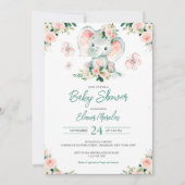 Groen Roze Schattige Bloemen Olifant Lijst Baby sh Kaart (Voorkant)