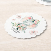 Groen Roze Schattige Bloemen Olifant Lijst Baby sh Kartonnen Onderzetters (Gekanteld)