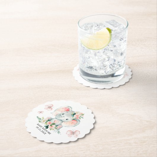 Groen Roze Schattige Bloemen Olifant Lijst Baby sh Kartonnen Onderzetters (Insitu)