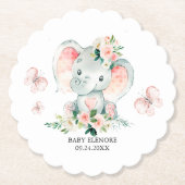 Groen Roze Schattige Bloemen Olifant Lijst Baby sh Kartonnen Onderzetters (Voorkant)