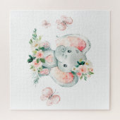 Groen Roze Schattige Bloemen Olifant Lijst Baby sh Legpuzzel (Horizontaal)