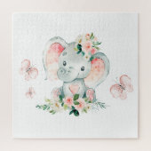 Groen Roze Schattige Bloemen Olifant Lijst Baby sh Legpuzzel (Verticaal)