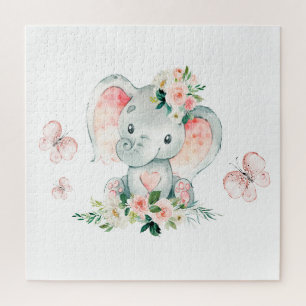 Groen Roze Schattige Bloemen Olifant Lijst Baby sh Legpuzzel