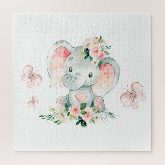 Groen Roze Schattige Bloemen Olifant Lijst Baby sh Legpuzzel (Verticaal)