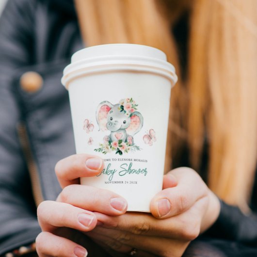 Groen Roze Schattige Bloemen Olifant Lijst Baby sh Papieren Bekers