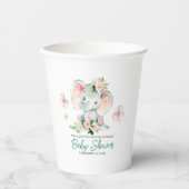 Groen Roze Schattige Bloemen Olifant Lijst Baby sh Papieren Bekers (Voorkant)