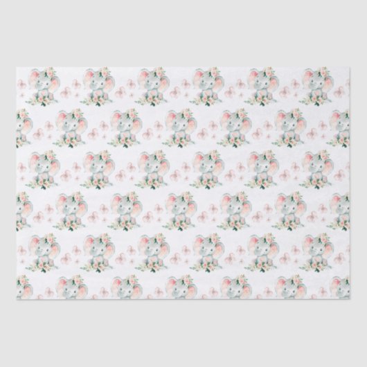 Groen Roze Schattige Bloemen Olifant Lijst Baby sh Tissuepapier (Voorkant)