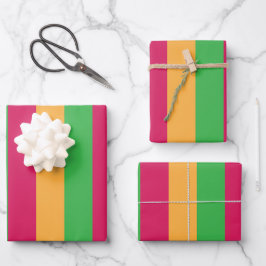 Groen Roze Sinaasappel Verticaal Streeppatroon Inpakpapier Vel