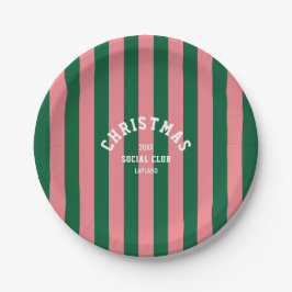 Groen Roze Snoep Stripe Christmas Social Club Papieren Bordje