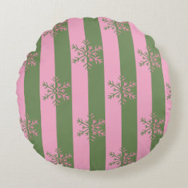 Groen Roze Streep Sneeuwvlok Kerstmis Rond Kussen