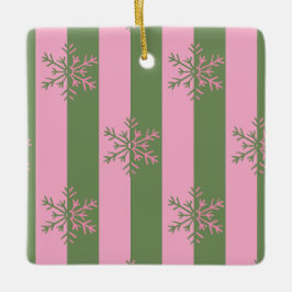 Groen & Roze Strepen Sneeuwvlok Kerstmis Ornament