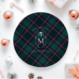 Groen & Roze Tartan | Op maat gemaakte Kerstmonogr Papieren Bordje