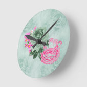 Groen&Roze  Teacup&Flowers Ronde Wandklok (Hoek)