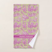 groen roze toile de jouy bedrukt bad handdoek (Handdoek)
