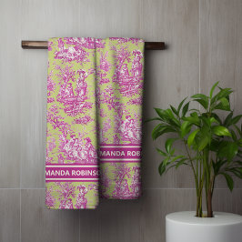  groen roze toile de jouy bedrukt bad handdoek