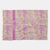 groen roze toile de jouy bedrukt theedoek (Horizontaal)