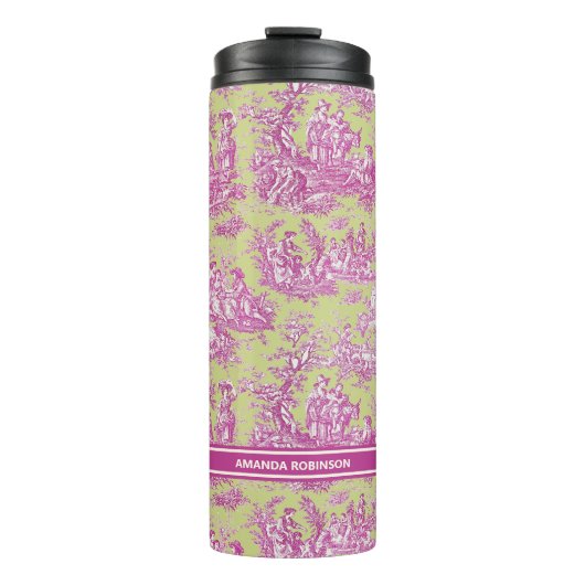  groen roze toile de jouy bedrukt thermosbeker (Voorkant)