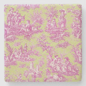  groen roze Toile de Jouy patroon Stenen Onderzetter (Voorkant)