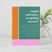 Groen Roze Trendy Geometrische Bruiloft Website Kaart (Staand voorkant)