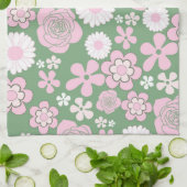 Groen Roze Tropische Bloemen Botanische Lente Zome Theedoek (Gevouwen)