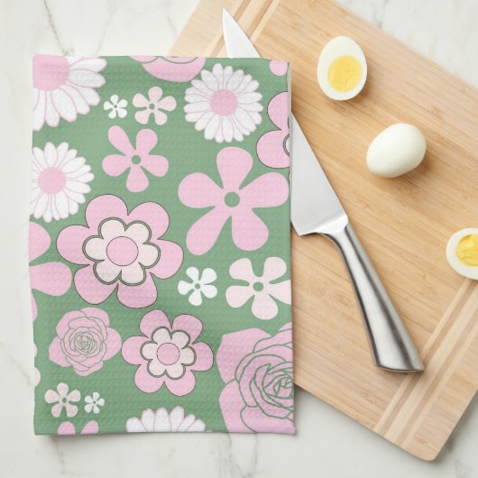 Groen Roze Tropische Bloemen Botanische Lente Zome Theedoek (Quarter Fold)