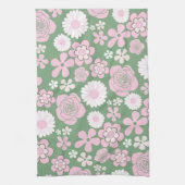 Groen Roze Tropische Bloemen Botanische Lente Zome Theedoek (Verticaal)