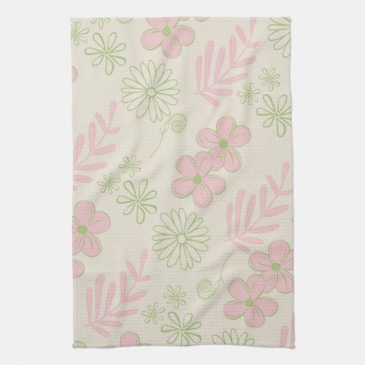 Groen Roze Tropische Bloemen Botanische Lente Zome Theedoek (Verticaal)