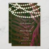 Groen roze tropische palmbladeren en lightbruiloft kaart (Voorkant / Achterkant)