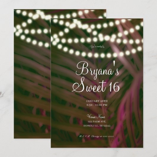 Groen roze tropische palmbladeren & lichtjes zoet  kaart (Voorkant / Achterkant)