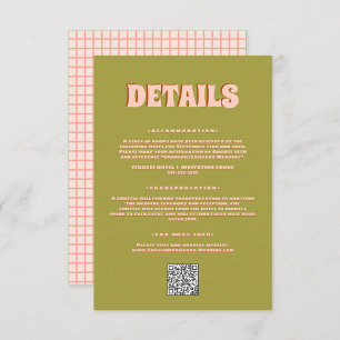 Groen Roze Vet Helder Funky Groovy Wedding Detail Informatiekaartje
