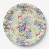 Groen Roze Waterverf Bloemen Vintage Papieren Bordje (Voorkant)