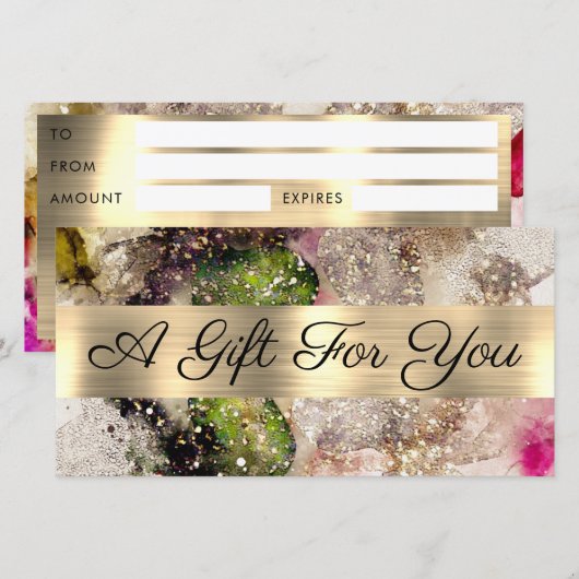Groen roze Waterverf Cadeaubon (Voorkant / Achterkant)