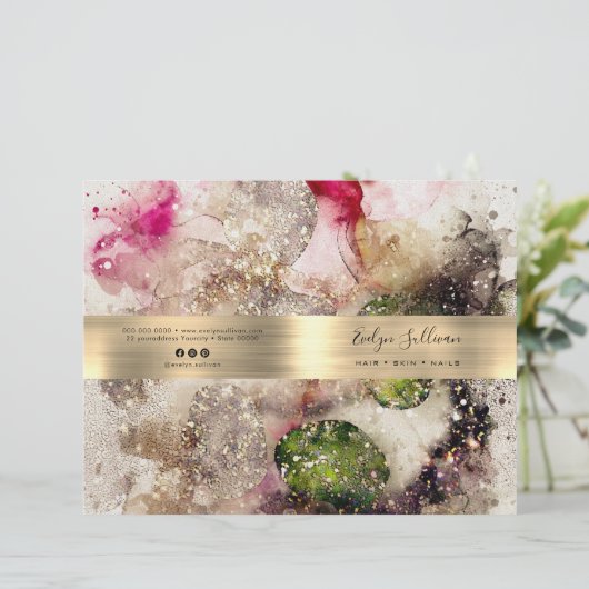 Groen roze waterverf service menubrochure (Staand voorkant)