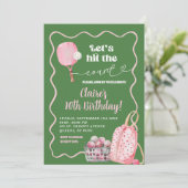 Groen Roze Wavy Retro Pickleball Verjaardag Kaart (Staand voorkant)