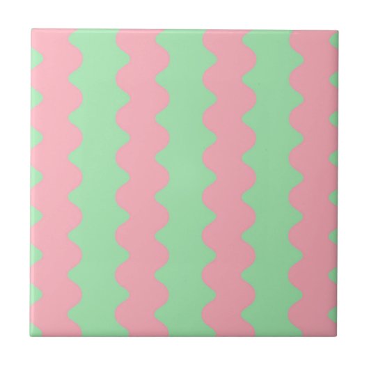 Groen Roze Wavy Stripe Minimalistisch Modern Accen Tegeltje (Voorkant)