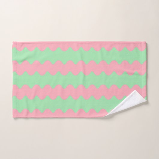 Groen Roze Wavy Stripe Minimalistische Badkamer Ac Bad Handdoek (Handdoek)