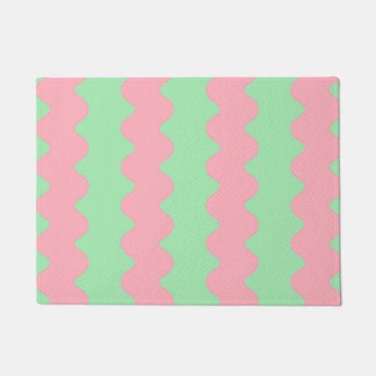 Groen Roze Wavy Stripe Minimalistische Moderne Ing Deurmat (Voorkant)