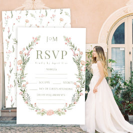 Groen roze wilde bloem bloemenbruiloft RSVP kaarte